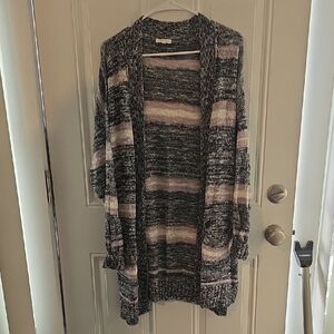 Maurices Striped Open-Front Cardigan in Gray and Light Pink